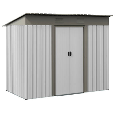 7' X 4' Metal Lean To Garden Shed, Outdoor Storage Shed, Garden Tool House With Double Sliding Doors, 2 Air Vents For Backyard, Patio, Lawn