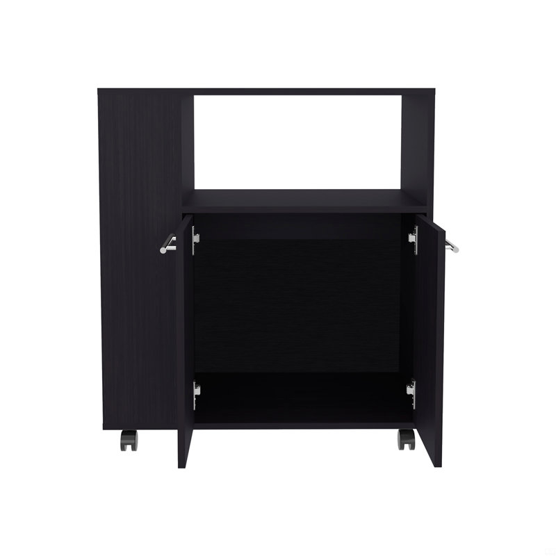 Chariot de cuisine, 2 portes, 3 tablettes, 4 roulettes, Noir