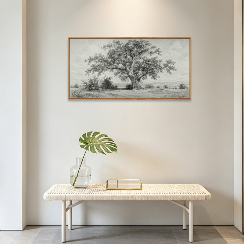 Arbre de vie orme croquis, art mural encadré minimaliste pour bureau de chambre à coucher, 20 x 40 po