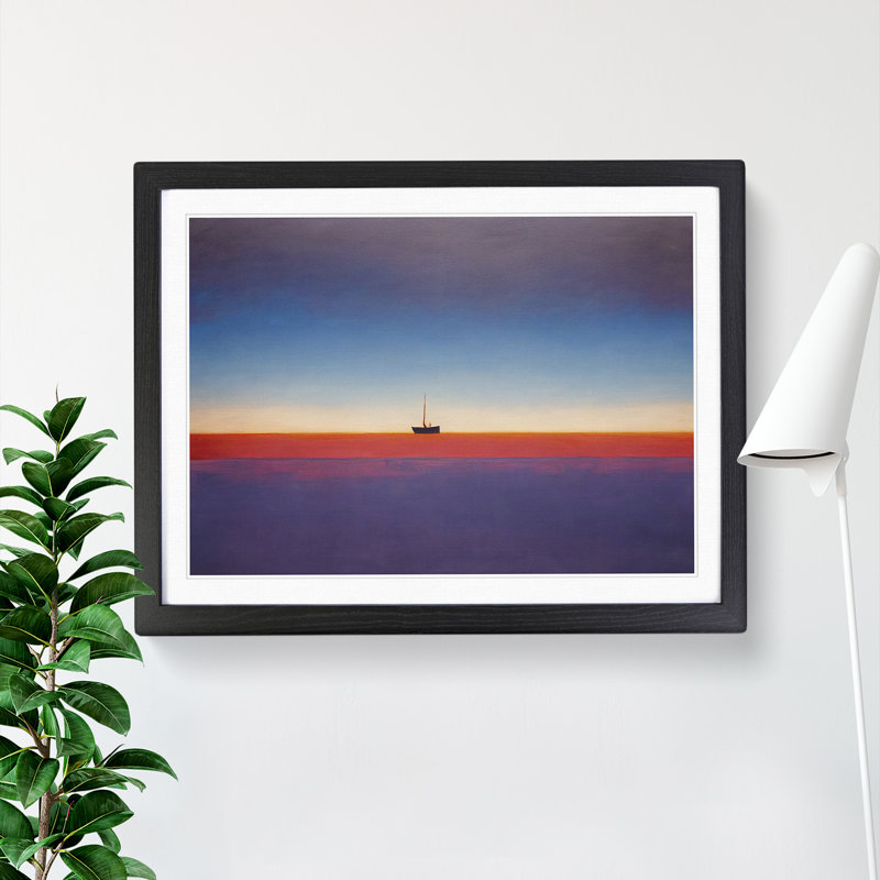 Abstract Boat Seascape - Single Picture Frame Print, 46cm H x 64cm W x 2cm D, Black