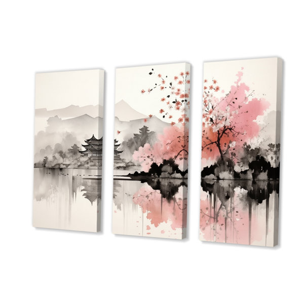 Winston Porter Asian Art Sumi Lake III On Canvas 3 Pieces Print | Wayfair