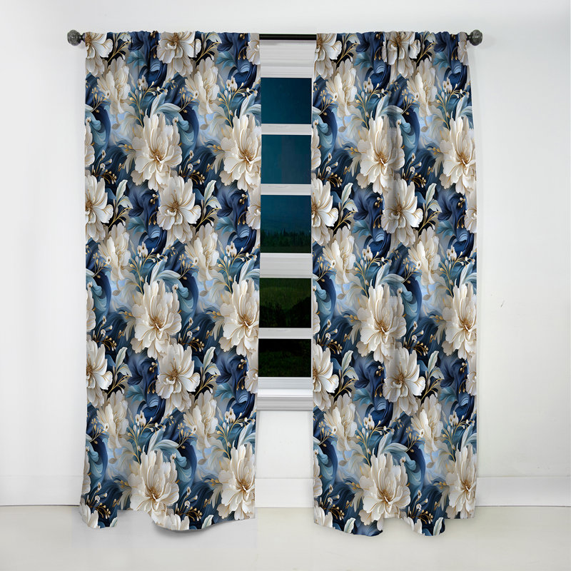 Ethereal Blue And White Damask Dreams I - Damask Curtain - Velvet Blackout Curtain - 1 Panels, 52" W x 95" L