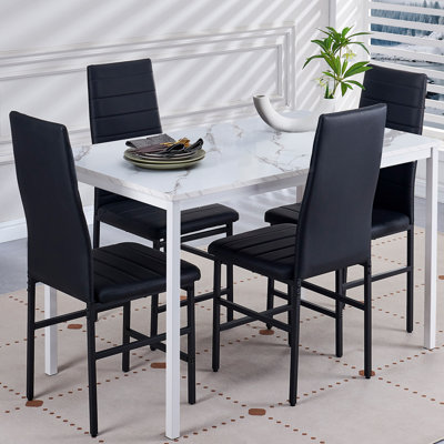 5-Piece Dining Set, Kitchen Table Chairs Set Of 4 For Kitchen & Dining Room, Dinette, Space-Saving With Mdf Board Table Top