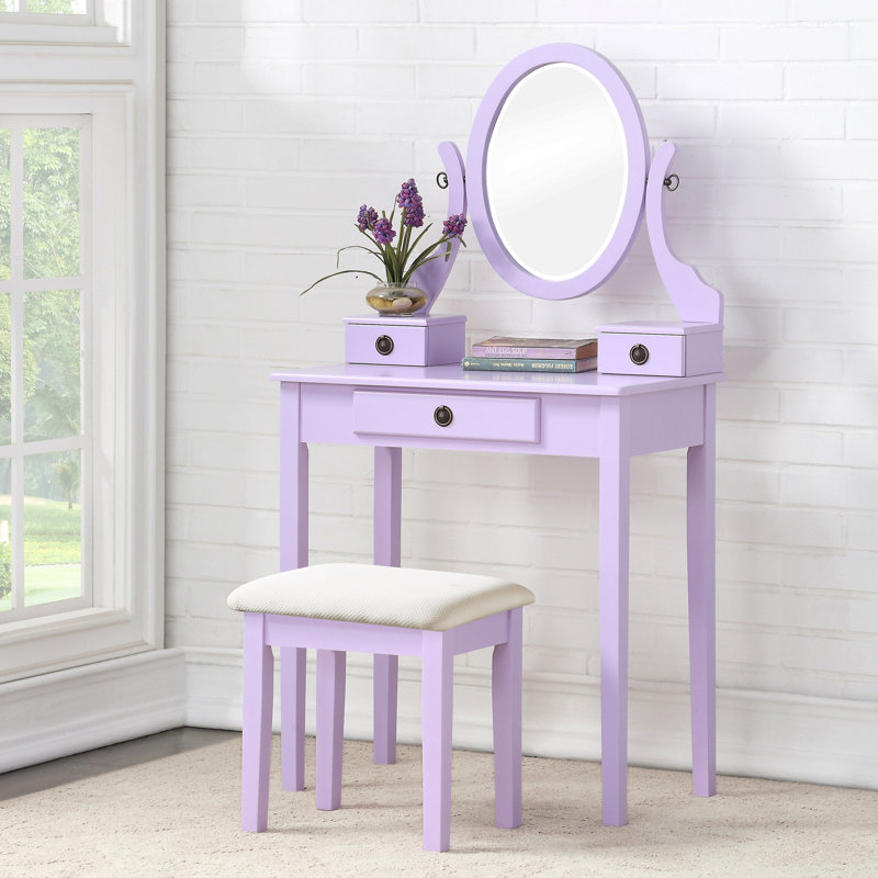 Ensemble coiffeuse et tabouret de maquillage Moniys, Mauve