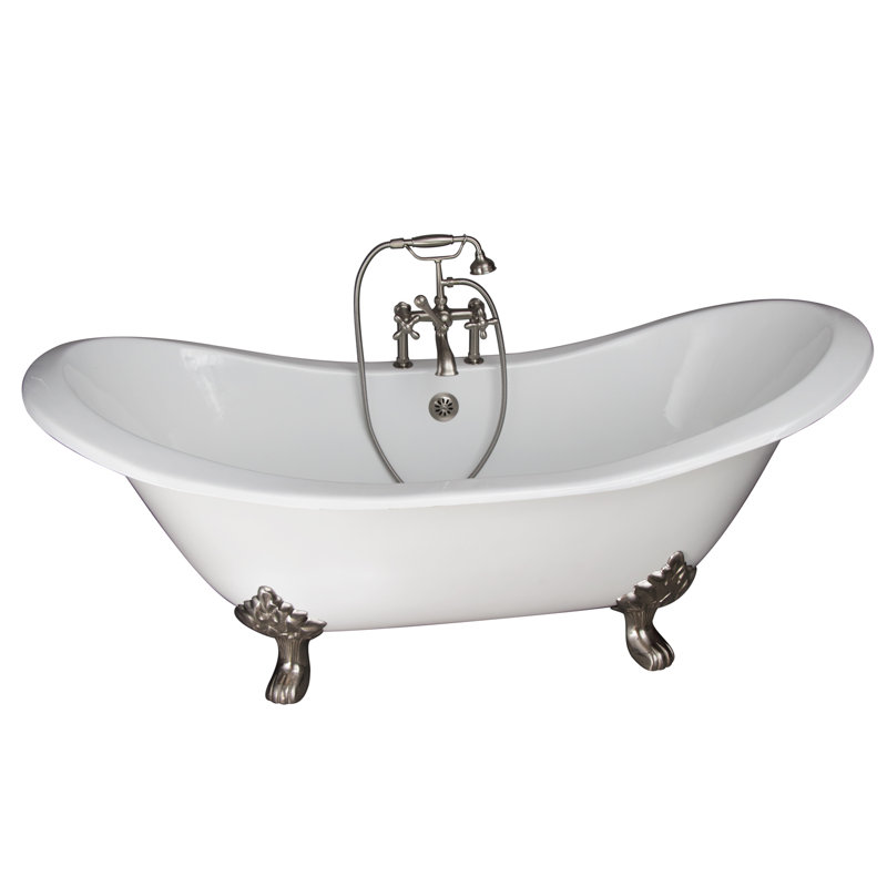 72'' x 30'' Freestanding Soaking Cast Iron Bathtub, Satin Nickel