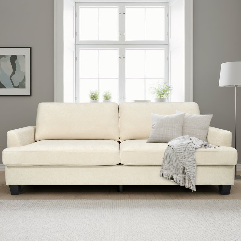 Recessed Arm Upholstered Sofa, Ivory