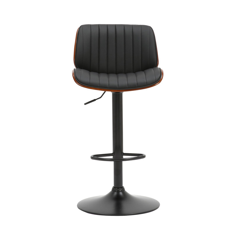 Bragonier Swivel Adjustable Height Faux Leather Mid-Century Bar Stool, Black