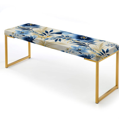 Floral Upholstered Gold Bench