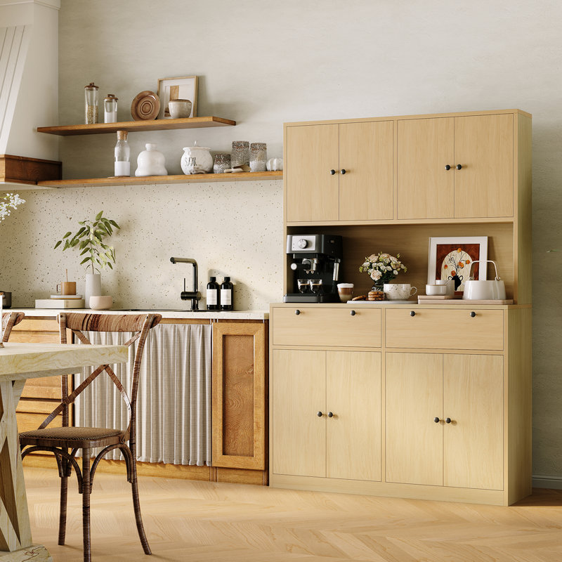 Garde-manger de 71 po de hauteur avec garde-manger et 2 tiroirs pour la salle à manger, Naturel
