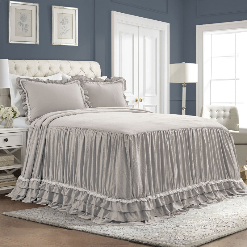 Ensemble de couvre-lit 3 pièces Shabby Elegance, Ivoire, Couvre-lit de grande taille et 2 taies décorative