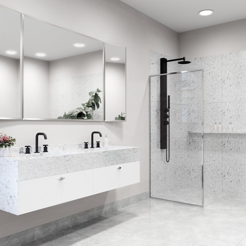 Meridian 34" W x 74" H Fixed Framed Shower Screen with 3/8" Glass, Chrome Clear