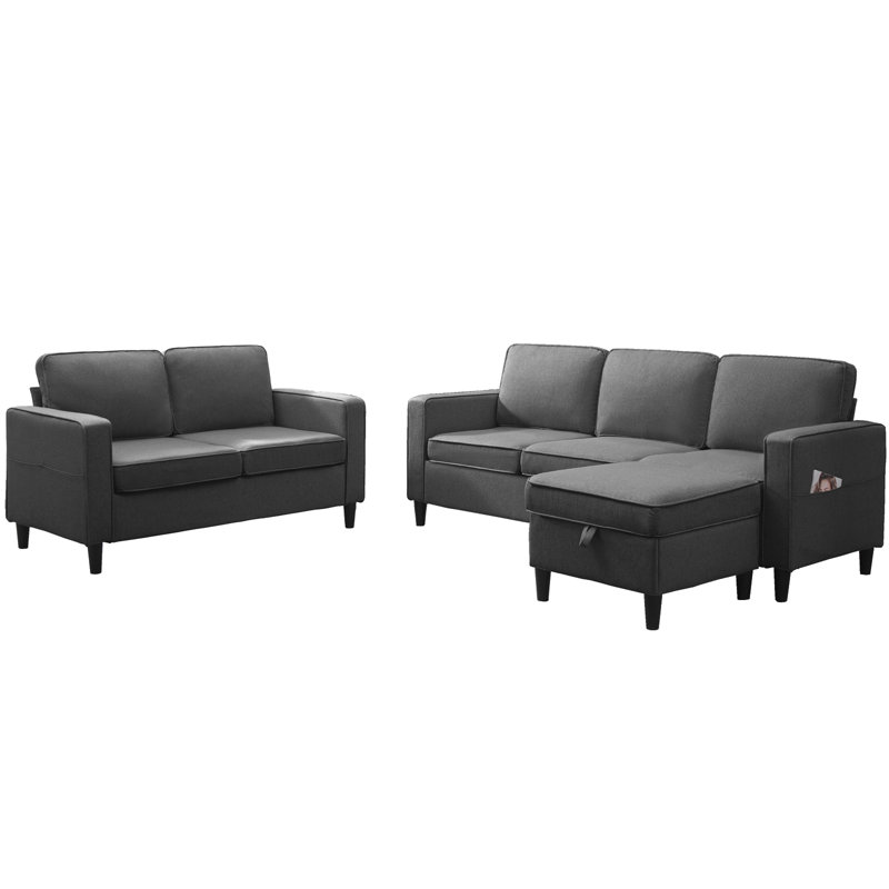 Boneless 2 Piece Livingroom Sofa Set,“3＋2”Seater 78”W Linen Fabric Sofa Couch with Flexible Storage Ottoman,Solid Wood Frame,For Apartment Bedroom Office