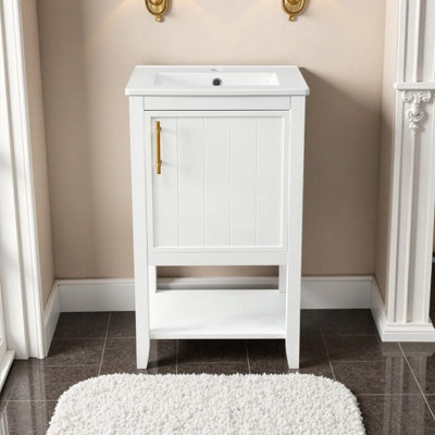 Élégant meuble-lavabo autoportant de 20 po avec lavabo en céramique et grand rangement