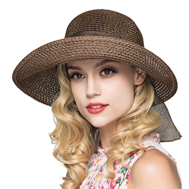 Chapeau en paille de couleur unie Summer, Café noir