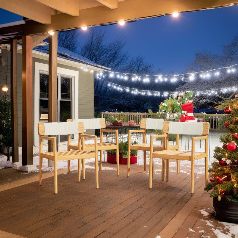 Ensemble de salle à manger de patio 4 pièces en bois d'acacia avec fauteuils en corde tressée, Beige