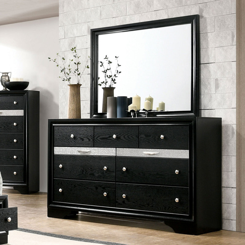 Commode de couleur noire avec miroir et tiroir à bijoux caché