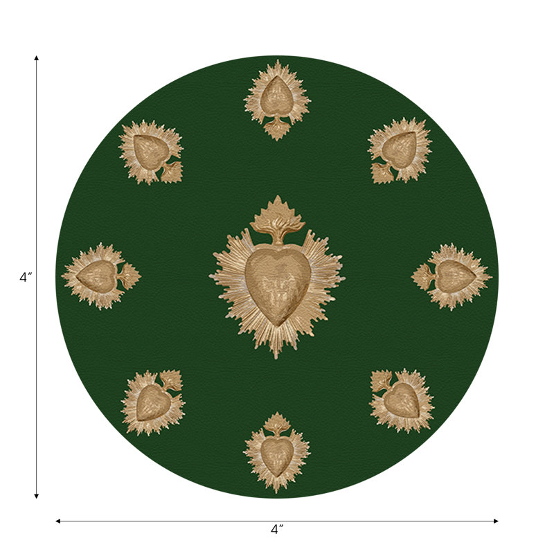 Ex Vote Orange Vegan Leather Round Coasters, Evergreen