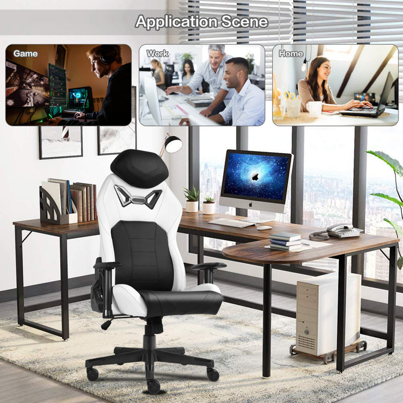 Inbox Zero Adjustable Ergonomic Swiveling PC & Racing Game Chair, Black/White