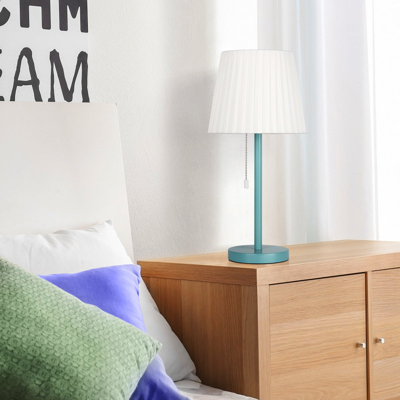 Ensemble de 2 lampes de table bleues avec abat-jour en tissu blanc, interrupteur à chaîne pour chambre à coucher, bureau