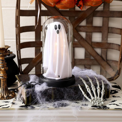 Halloween Decor-Halloween Decorations Indoor-Light Up Ghost In Glass Cloche-Cute Ghost With Light For Home Kitchen Mantel Tabletop Party Decor And Holiday Decorations