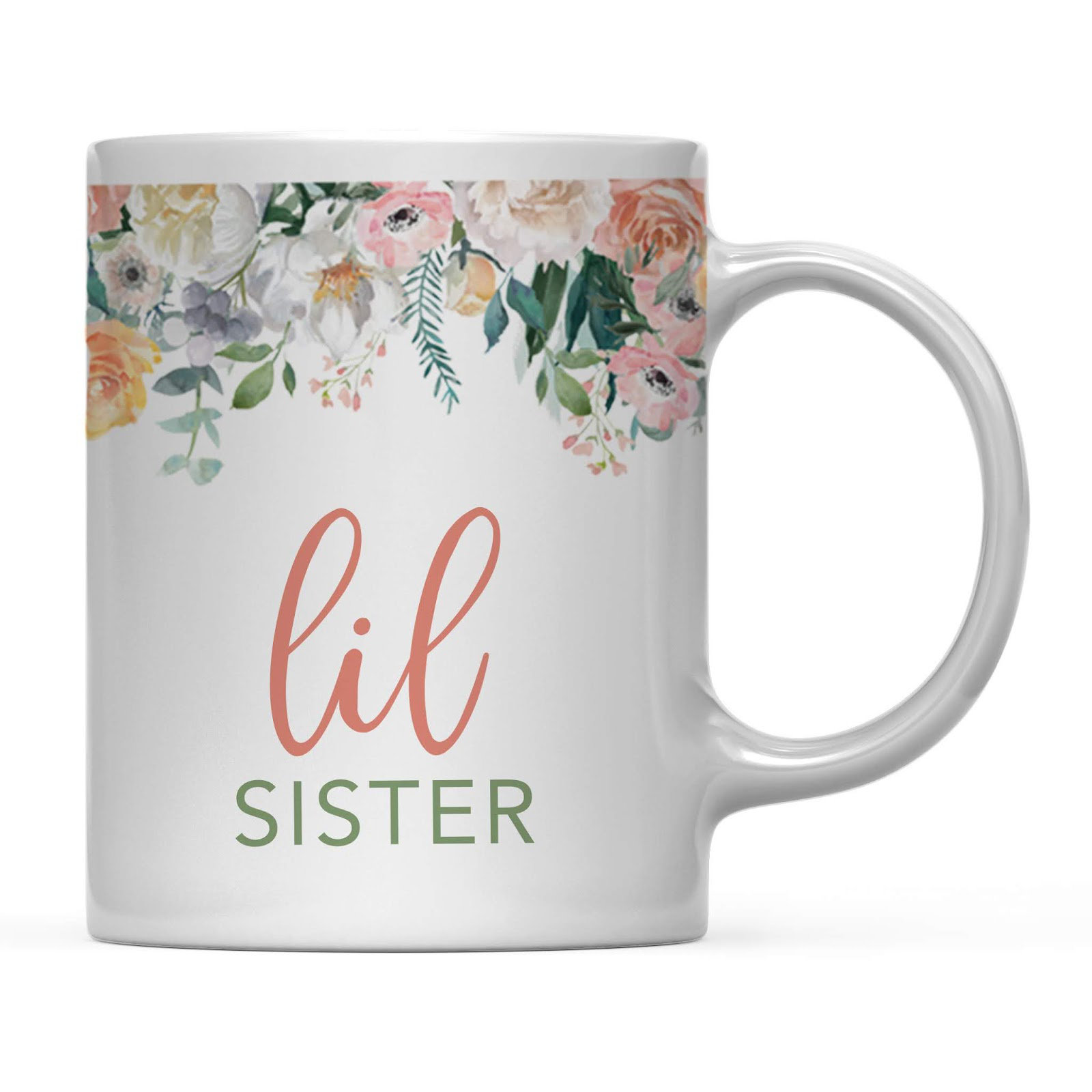 Bungalow Rose Wedding Coffee Mug Gift, Peach Flowers Florals Roses, Lil  Sis, 1-Pack, Birthday Christmas Thank You Gift For Her | Wayfair, image size:1600x1600