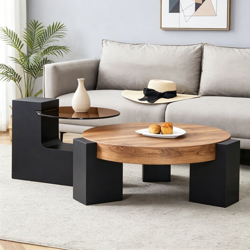 Table basse moderne simple à double couche avec plateau en verre transparent