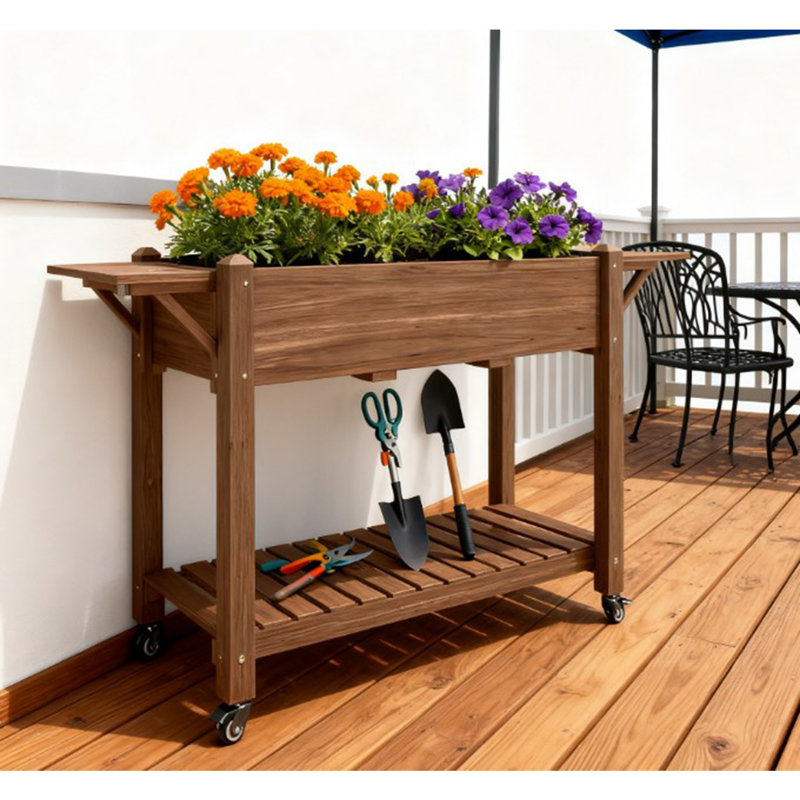 Convenient Elevated Garden Bed,Wood Raised Planter Box, Brown