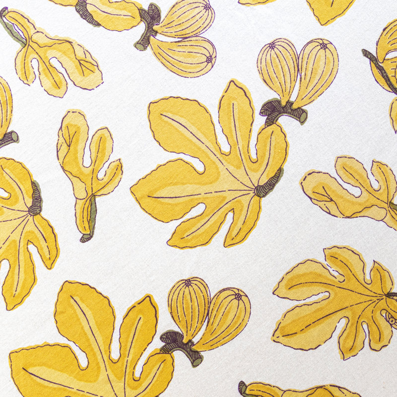 Fig Handmade Floral Tablecloth, 70" Round, Yellow/White