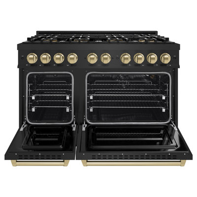 ZLINE Autograph 48 in. Black Stainless Classic Gas Range with 8 DuoPro Burners & Bronze Accents