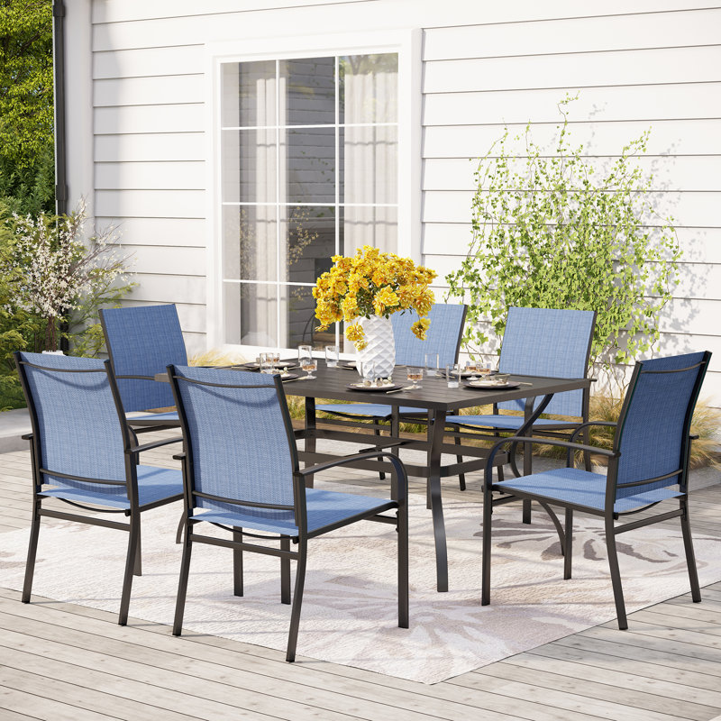 Argyri Rectangular 7 - Piece 6 - Person 152.4Cm Outdoor Table Set, Blue