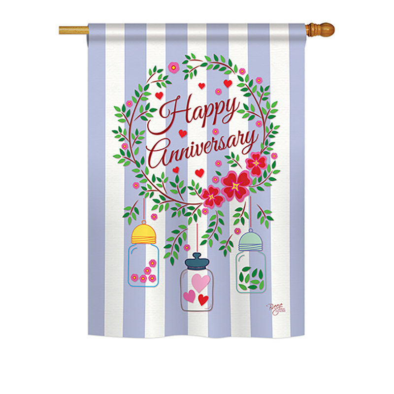 Drapeau maison en polyester 2 côtés happy anniversaire, H 18,5 po x l 13 po