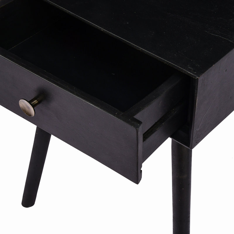 Table de chevet en bois massif à 1 tiroir Alana, Noir patiné