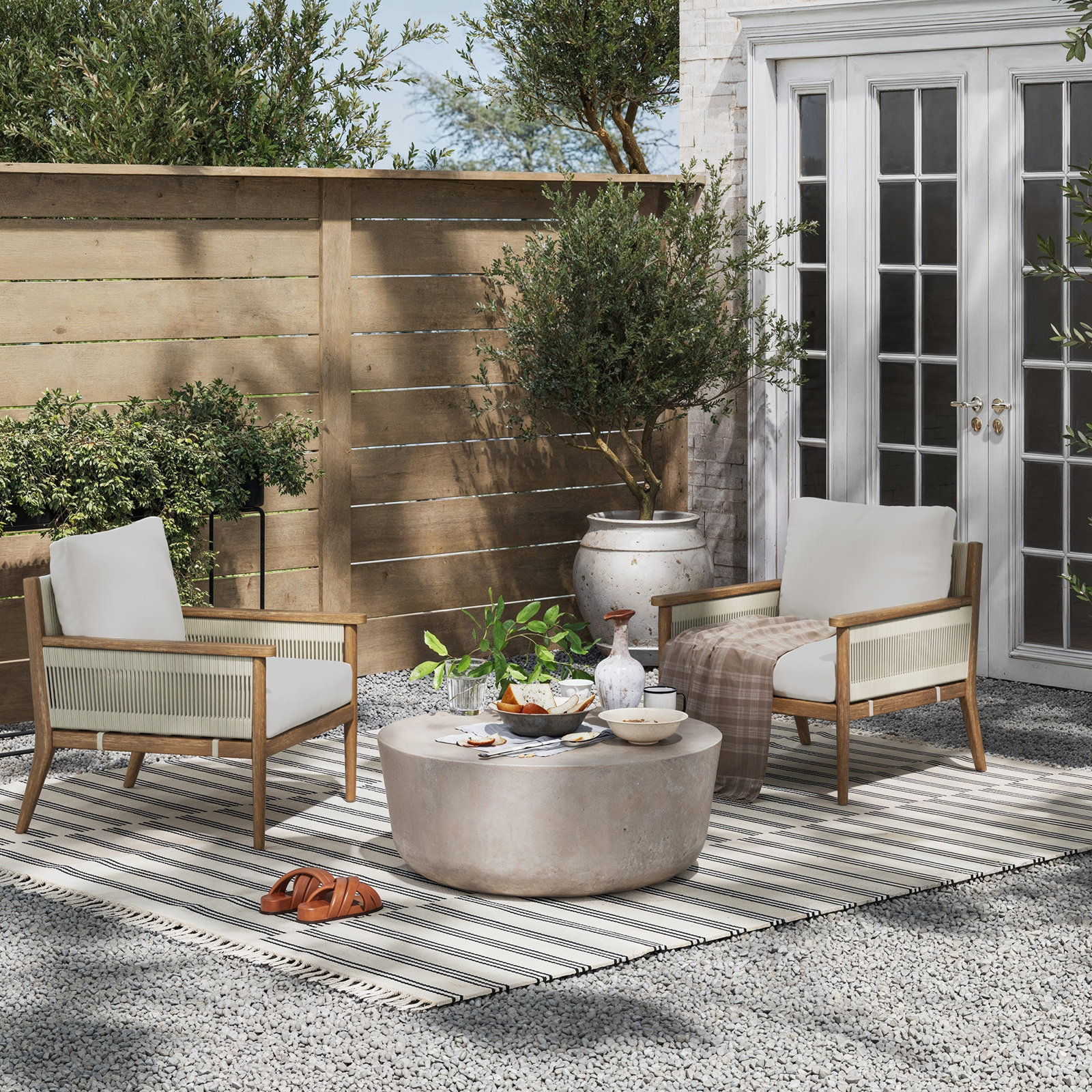 Rydell Acacia Outdoor Lounge Chair, White