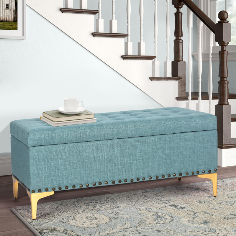 Tiarnna Upholstered Hinged-lid Storage Ottoman Bench, Steel Teal