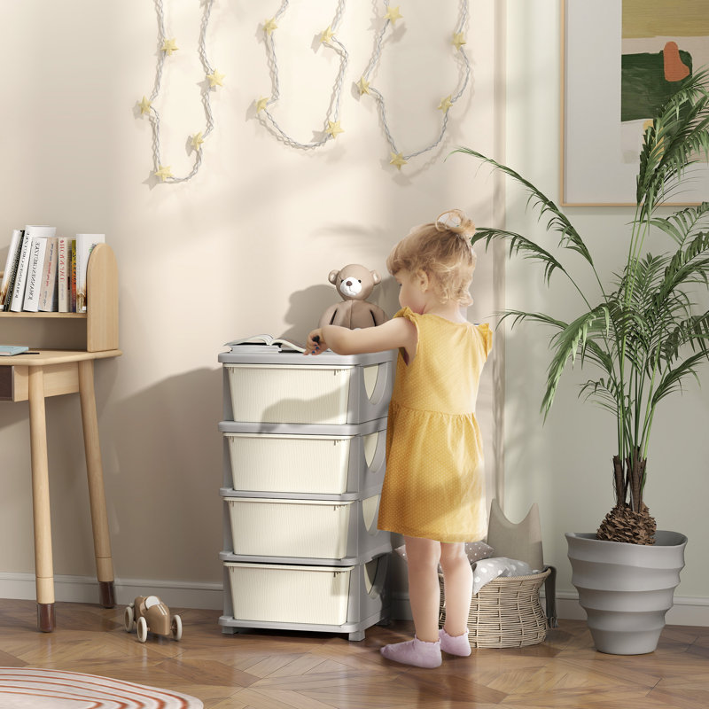Glison 4 Drawers Plastic Kids Storage Units 4 Tier Children Toy Chest, Cream coloured