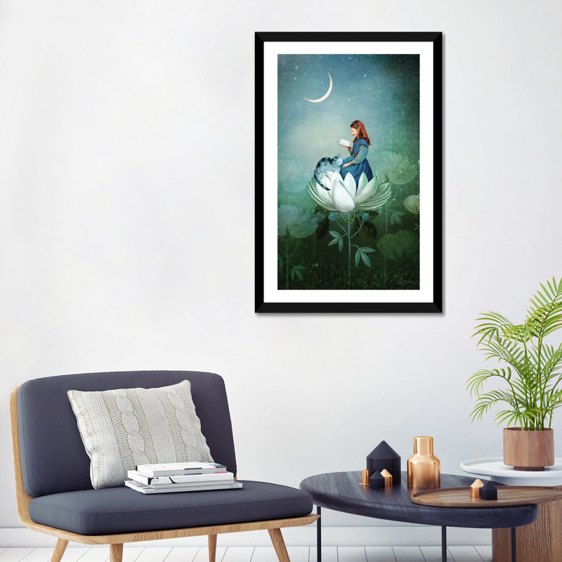 «Blue Stories» par Catrin Welz-Stein - impression d'art graphique, H 32 po x l 24 po x P 1 po, Blanc, Papier encadré noir