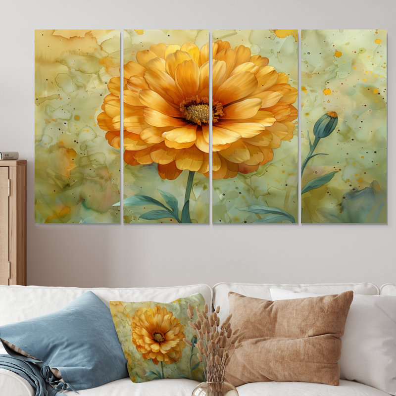 Jaune jaune vert Tender Bloom Marigold - ensemble d'art mural souci, H 32 po x l 64 po