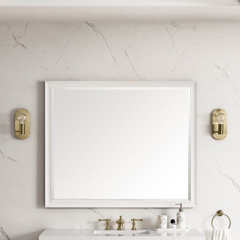 Glenbrooke Solid Wood Beveled Wall Mirror, Bright White, 40" x 48"