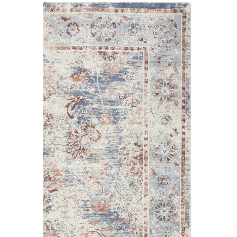 Tapis gris / bleu en viscose / coton tissé à la main Brianne, Rectangle 6 pi x 9 pi