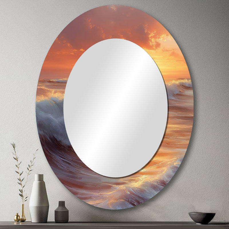 Miroir mural ovale jaune et blanc Sunset Waves Ocean Bliss, 43 po x 33 po