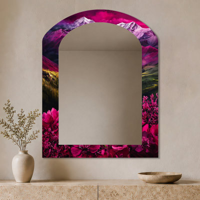 Cottage Oversized Arched Wall Mirror – Mountain Flower Blooms Expedition, Metal Print