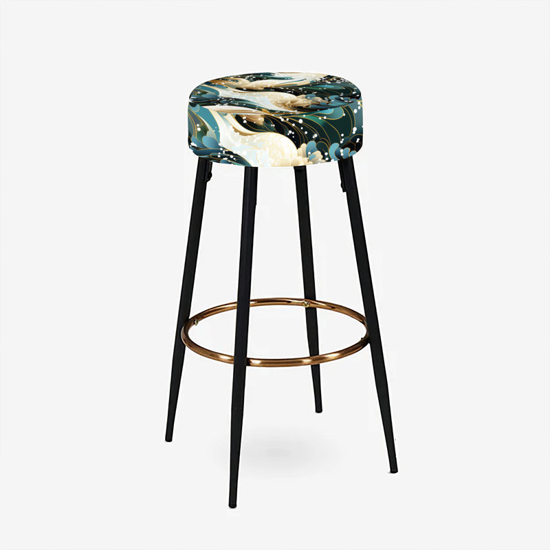 Elodea - Ensemble de 2 tabourets de bar à imprimé, Essence éthérée bleue et dorée