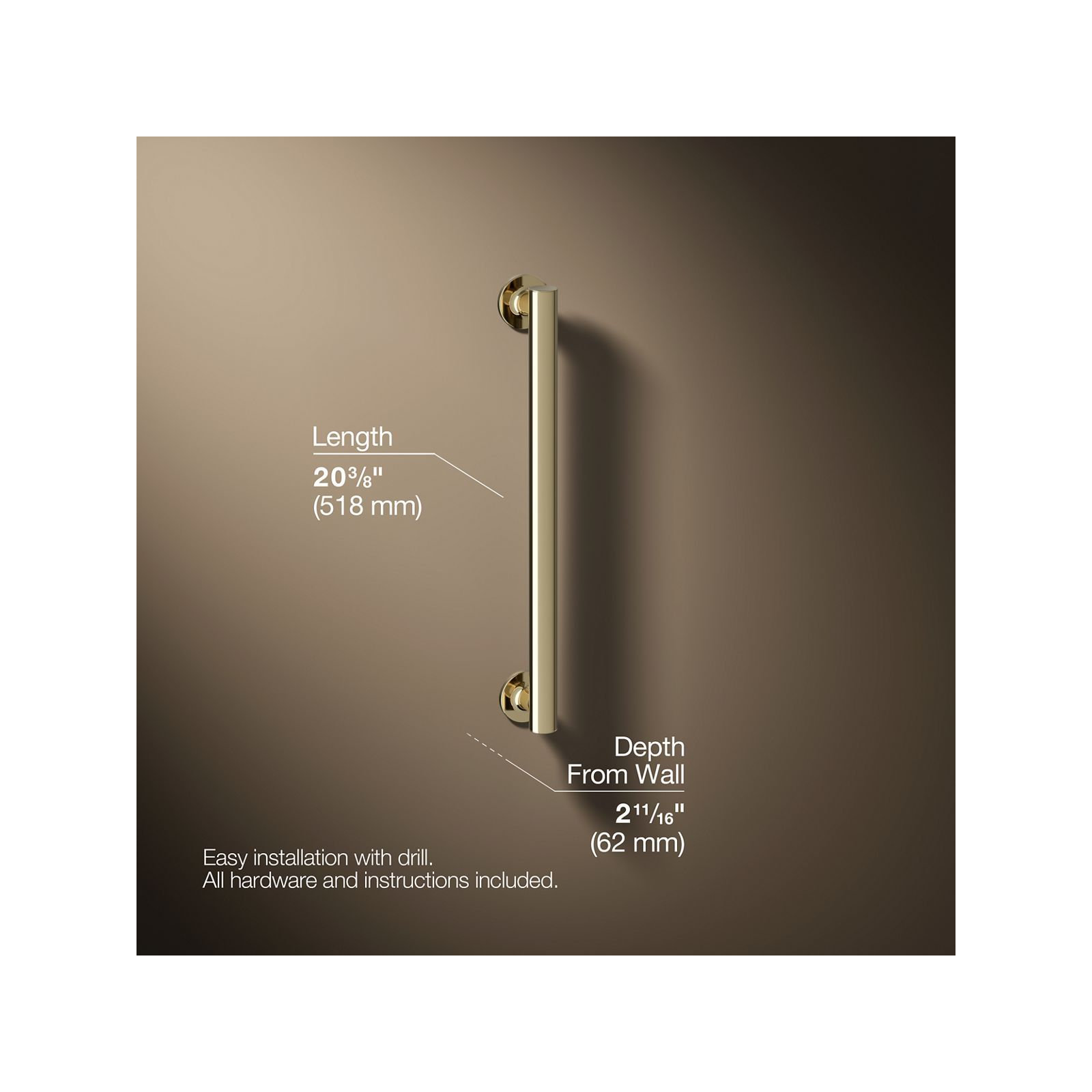 Purist Grab Bar, Vibrant French Gold, 18"W