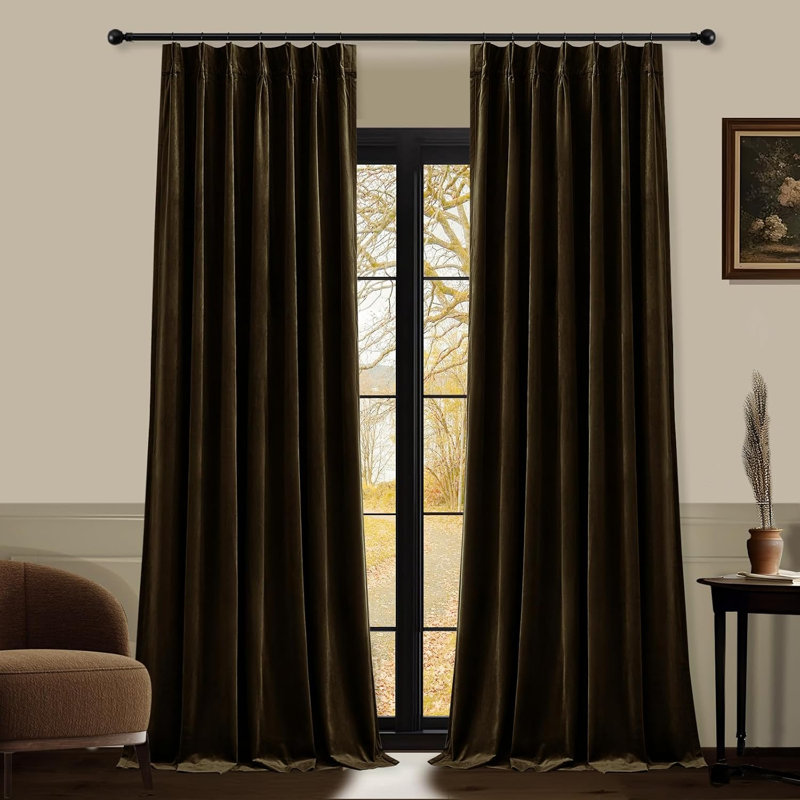 YZ Home Velvet Blackout Curtains 2 Panels Set,Luxury Elegant Pinch Pleated Drapes for Bedroom, Decorative Thermal Insulated Back Tab Window Panels
