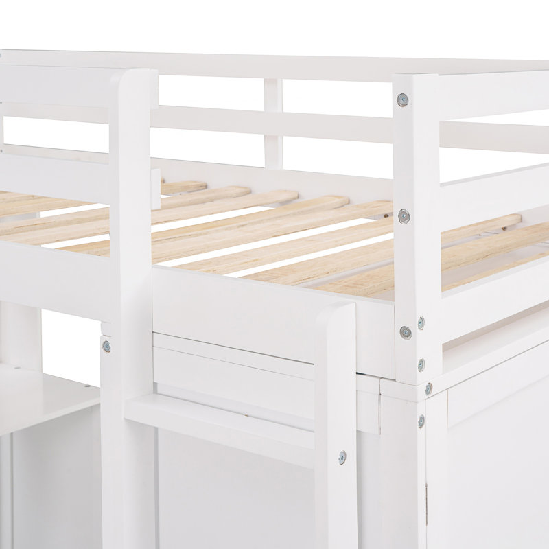 Loft Bed With Drawers, Desk And Wardrobe, Twin, White