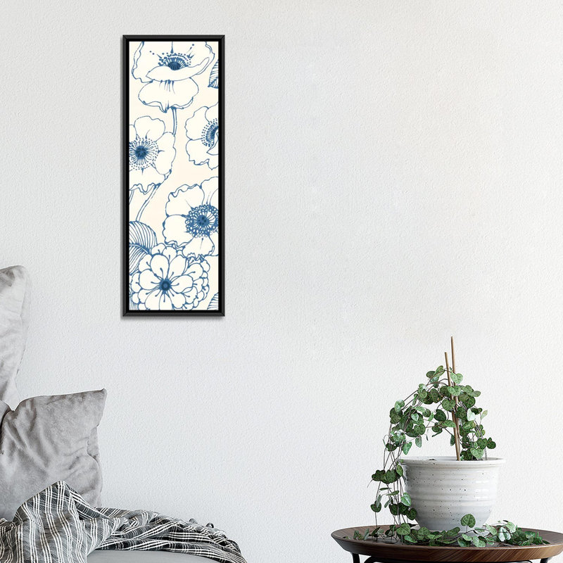 «Pen and Ink Flowers on Cream Panel», impression sur toile, H 36 po x l 12 po x P 1,5 po, Cadre noir