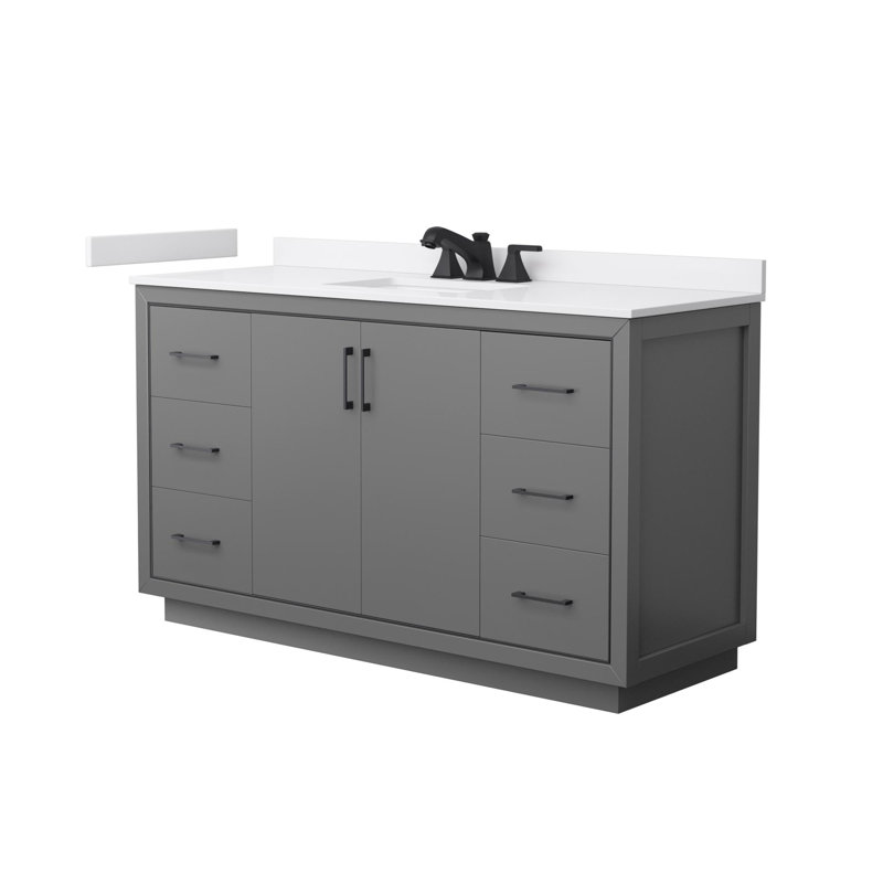 Icon 60" Freestanding Single Bathroom Vanity with Cultured Marble Top, Gray, Matte Black