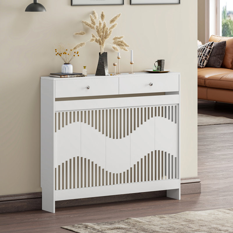 Radiator Cover With Drawers, Modern Mdf Wood Cabinet Shelf Heating Cover For Living Room Bedroom Hallway, White