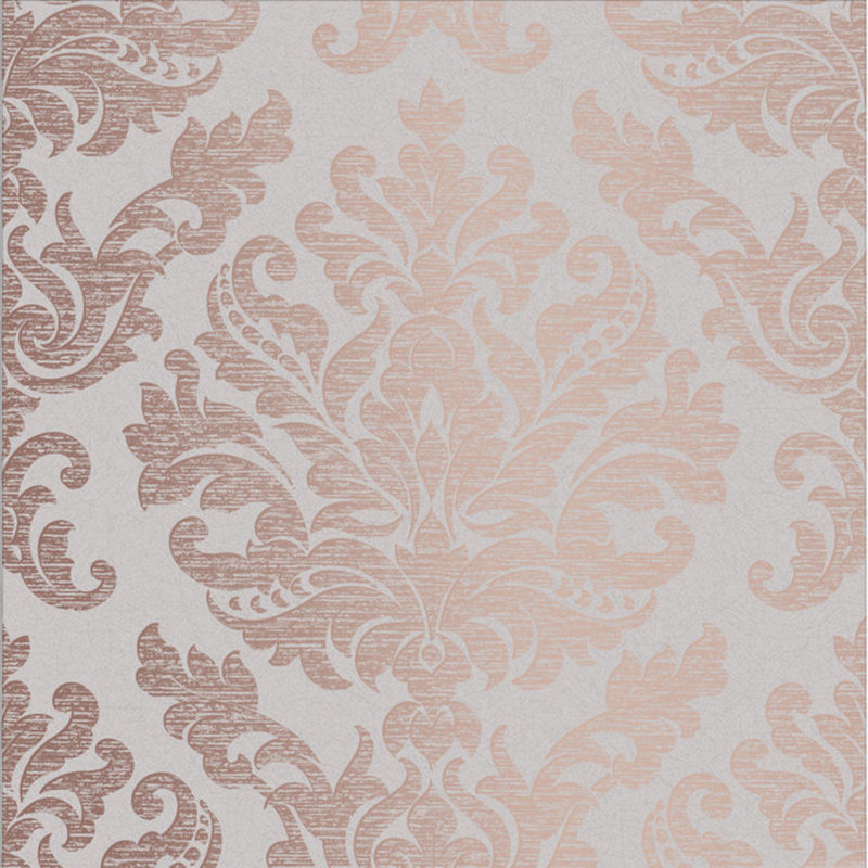 Damask Metallic Wallpaper Roll, Tuape/Rose Gold