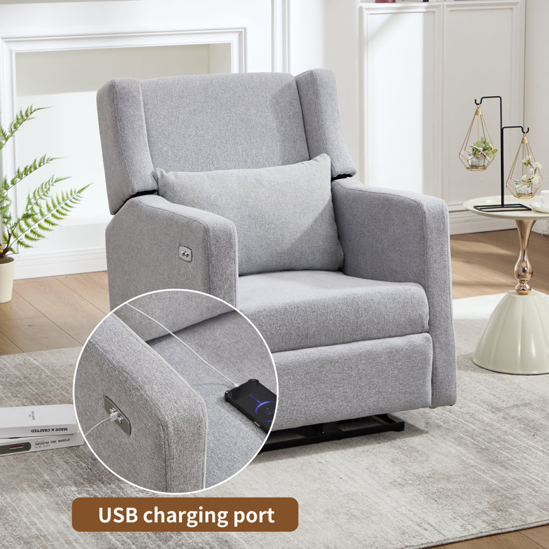 27.5'' Wide Fabric Zero Clearance Recliner Power Recliner With USB Port, Modern Reclining Chair